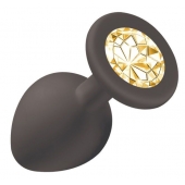 Чёрная анальная пробка Emotions Cutie Medium с желтым кристаллом - 8,5 см. - Lola Games - купить с доставкой в Подольске