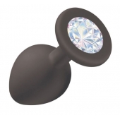 Чёрная анальная пробка Emotions Cutie Medium с прозрачным кристаллом - 8,5 см. - Lola Games - купить с доставкой в Подольске