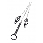 Черно-серебристые зажимы для сосков с кольцом для пениса TOYFA Metal - ToyFa - купить с доставкой в Подольске