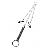 Серебристо-чёрные зажимы для сосков с кольцом для пениса TOYFA Metal - ToyFa - купить с доставкой в Подольске