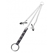 Серебристо-чёрные зажимы для сосков с кольцом для пениса TOYFA Metal - ToyFa - купить с доставкой в Подольске