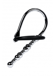 Серебристый уретральный плаг-бусины TOYFA Metal с мягким фиксириющим кольцом - ToyFa - купить с доставкой в Подольске