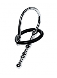 Серебристый уретральный плаг-бусины TOYFA Metal с мягким фиксириющим кольцом - ToyFa - купить с доставкой в Подольске