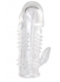Прозрачная гелевая насадка с шипами и клиторальным отростком - 13 см. - Toyfa Basic - в Подольске купить с доставкой