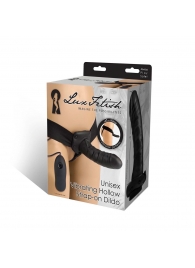 Чёрный полый страпон с вибрацией Unisex Vibrating Hollow Strap-On - 14 см. - Lux Fetish - купить с доставкой в Подольске