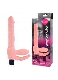 Телесный безремневой страпон с анальным отростком - Erowoman-Eroman - купить с доставкой в Подольске