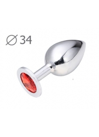 Коническая серебристая анальная втулка с красным кристаллом - 8,2 см. - Anal Jewelry Plug - купить с доставкой в Подольске