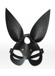 Чёрная кожаная маска с длинными ушками и эффектом тату - Sitabella - купить с доставкой в Подольске