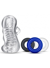 Набор для мужчин Jerk Off: мастурбатор и 3 эрекционных кольца - Blush Novelties - в Подольске купить с доставкой