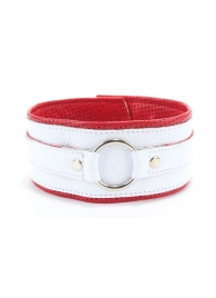 Бело-красный кожаный ошейник - БДСМ Арсенал - купить с доставкой в Подольске