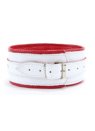 Бело-красный кожаный ошейник - БДСМ Арсенал - купить с доставкой в Подольске