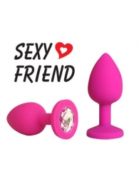 Розовая конусовидная анальная пробка с прозрачным кристаллом - 7,3 см. - 1137 - купить с доставкой в Подольске