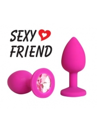 Розовая конусовидная анальная пробка с розовым кристаллом - 7,3 см. - 1137 - купить с доставкой в Подольске