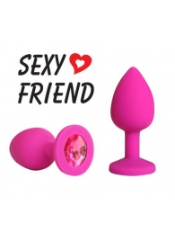 Розовая конусовидная анальная пробка с малиновым кристаллом - 7,3 см. - 1137 - купить с доставкой в Подольске