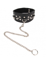 Черный ошейник с шипами и металлическим поводком-цепочкой - Notabu - купить с доставкой в Подольске