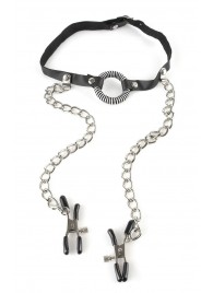 Кляп, соединенный цепочкой с клипсами для сосков - Pipedream - купить с доставкой в Подольске