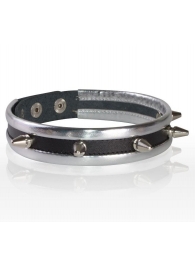 Серебристо-черный узкий ошейник с шипами - Sitabella - купить с доставкой в Подольске