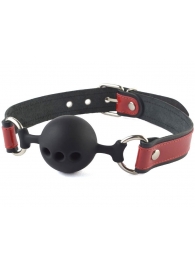 Кляп-шар на черно-красных кожаных ремешках - Sitabella - купить с доставкой в Подольске