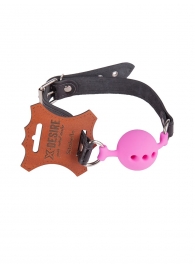 Розовый кляп-шар на черных кожаных ремешках - Sitabella - купить с доставкой в Подольске