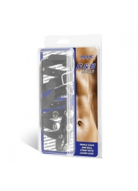 Комбинированный ремень на пенис с 3 кольцами и разделителем мошонки - BlueLine - купить с доставкой в Подольске