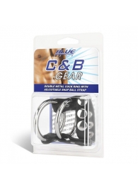 Двойное металлическое кольцо на пенис с регулируемым ремешком - BlueLine - купить с доставкой в Подольске