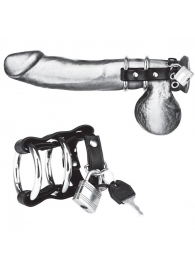 Двойное металлическое кольцо на пенис с замком на ремне - BlueLine - купить с доставкой в Подольске