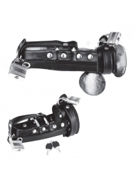 Плотная черная сбруя целомудрия для пениса на замочке - BlueLine - купить с доставкой в Подольске