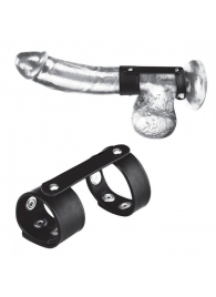 Двойной поддерживаюший ремень для пениса с заклепками - BlueLine - купить с доставкой в Подольске