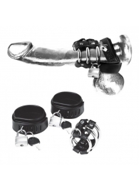 Комплект для мошонки и члена с 2 кольцами с замочками - BlueLine - купить с доставкой в Подольске