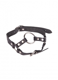 Кляп-кольцо на чёрных кожаных ремешках с застёжкой - Sitabella - купить с доставкой в Подольске