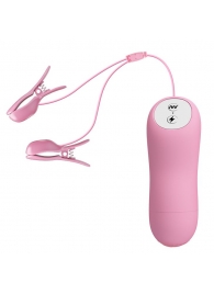 Нежно-розовые зажимы на соски с вибрацией и электростимуляцией - Baile - купить с доставкой в Подольске