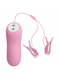 Нежно-розовые зажимы на соски с вибрацией и электростимуляцией - Baile - купить с доставкой в Подольске