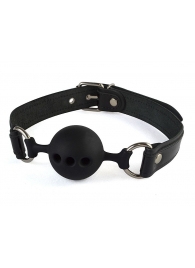 Силиконовый кляп-шар с ремешками из натуральной кожи черного цвета - Sitabella - купить с доставкой в Подольске