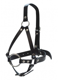 Кляп-рамка со сбруей на голову из черных кожаных ремешков - Sitabella - купить с доставкой в Подольске