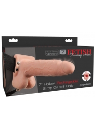 Телесный перезаряжаемый вибрострапон 7  Hollow Rechargeable Strap-on with Balls - 20,3 см. - Pipedream - купить с доставкой в Подольске