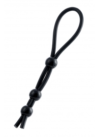 Черное лассо на пенис с тремя бусинами - A-toys - в Подольске купить с доставкой