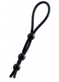 Черное лассо на пенис с тремя бусинами - A-toys - в Подольске купить с доставкой