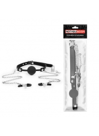 Черный кляп-шарик с зажимами на соски на металлической цепочке - Notabu - купить с доставкой в Подольске