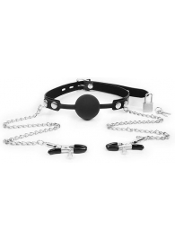 Черный кляп-шарик с зажимами на соски на металлической цепочке - Notabu - купить с доставкой в Подольске