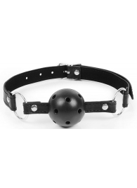 Черный кляп-шарик на регулируемом ремешке с кольцами - Notabu - купить с доставкой в Подольске