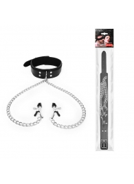 Черный ошейник с зажимами на соски на цепочке - Notabu - купить с доставкой в Подольске