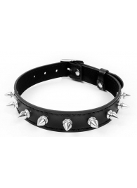 Черный ошейник с серебристыми шипами - Notabu - купить с доставкой в Подольске