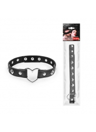 Черный ошейник с серебристыми ромбиками и сердечком - Notabu - купить с доставкой в Подольске