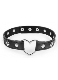 Черный ошейник с серебристыми ромбиками и сердечком - Notabu - купить с доставкой в Подольске