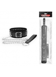 Черный ошейник на металлическом поводке с ручкой-петлей - Notabu - купить с доставкой в Подольске