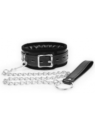 Черный ошейник на металлическом поводке с ручкой-петлей - Notabu - купить с доставкой в Подольске