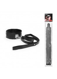 Черный ошейник на поводке с ручкой-петлей - Notabu - купить с доставкой в Подольске