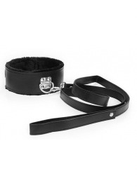 Черный ошейник на поводке с ручкой-петлей - Notabu - купить с доставкой в Подольске