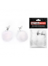 Зажимы для сосков с белым пушком - Notabu - купить с доставкой в Подольске