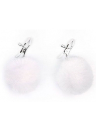 Зажимы для сосков с белым пушком - Notabu - купить с доставкой в Подольске